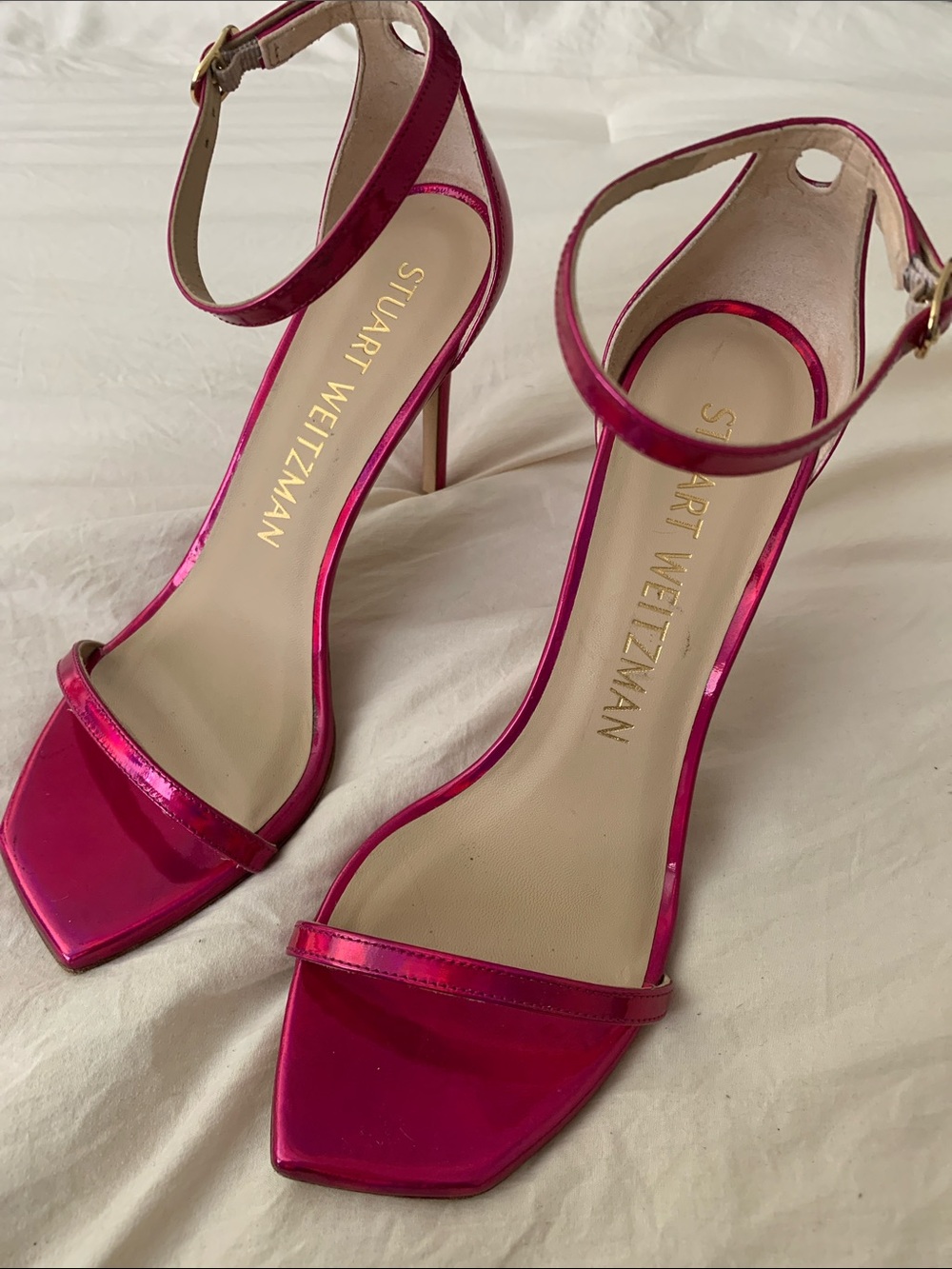 Stuart Weitzman Nudistcurve orchid Pink Metallic Ankle-Strap Sandals
